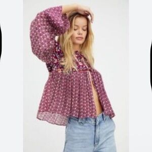 Free People Malia Babydoll Jacket with Beaded Embellishments